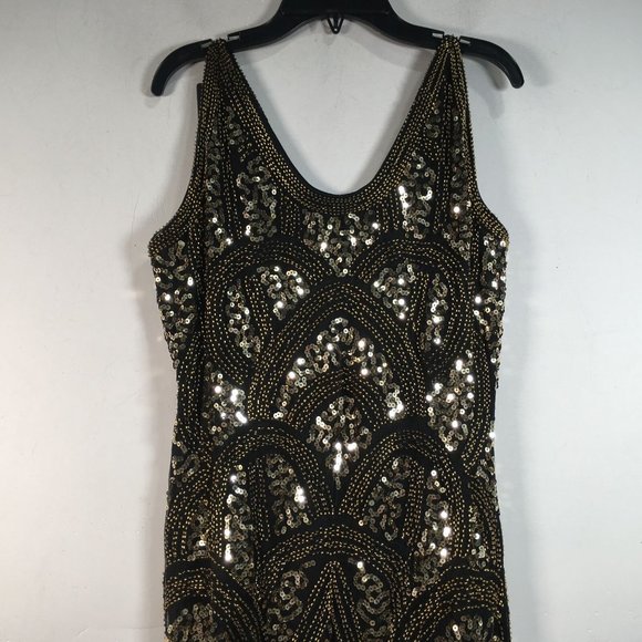 Women's VIJIV 1920s Vintage Inspired Sequin/Fringe Flapper Dress, Size S - Black - Picture 8 of 11
